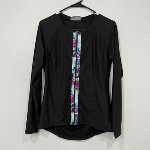 Athleta Black Floral Zip Front Long Sleeve Athletic Jacket Top Women's Size M